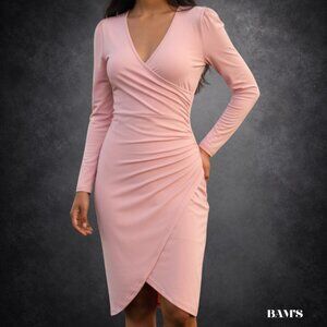 YOZY Ruched V-neck slim  Pink Wrap Dress
